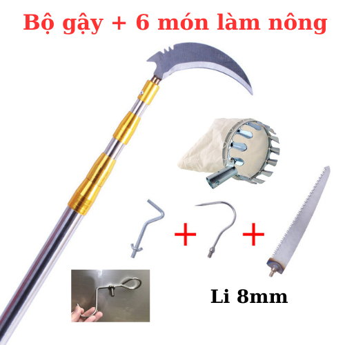 Bộ phụ kiện 6 món(chưa kèm gậy) đa năng hái trái cây,cắt cành cắt cỏ,treo lồng,giỏ, bắt cá, phơi đồ, quét mạng nhện...