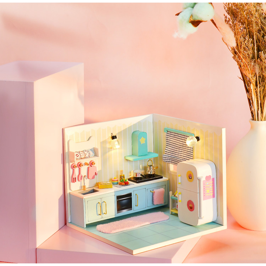 Mô hình đồ chơi DIY Phòng búp bê, Nhà búp bê thủ công tự làm lấy bằng gỗ có nắp che bụi có thể hợp thành Ngôi Nhà Mơ Ước