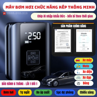 Máy Bơm Hơi Lốp Ô Tô Xe Máy Không Dây Công Suất Cao, Al Tự Động Ngắt Khi Đầy, Kiêm Sạc Dự Phòng Điện Thoại