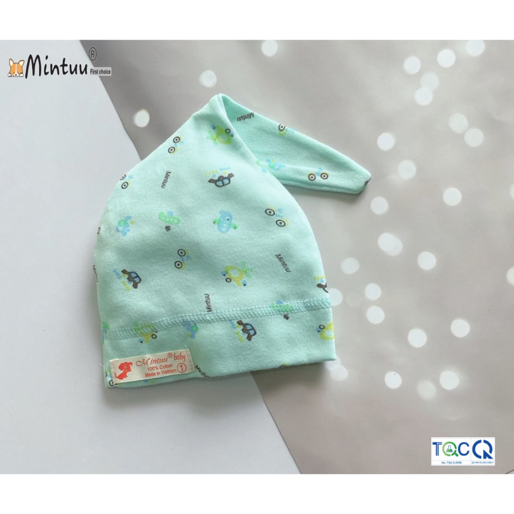 Nón sơ sinh hình cây thông cho bé màu in bông  thương hiệu MINTUU