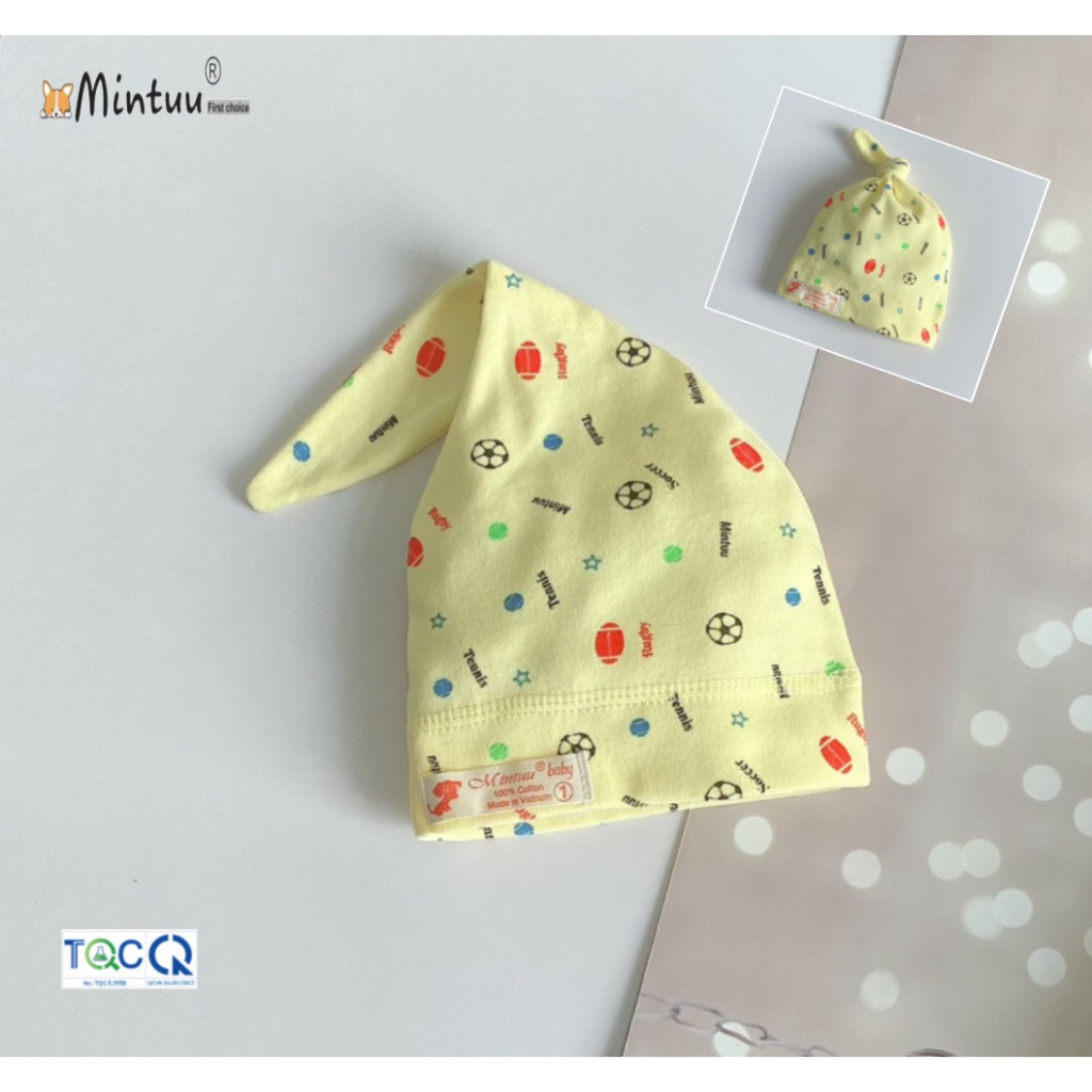 Nón sơ sinh hình cây thông cho bé màu in bông  thương hiệu MINTUU