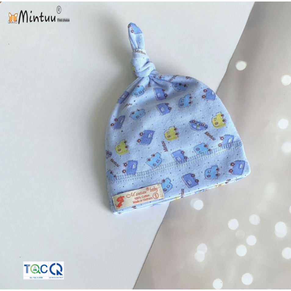 Nón sơ sinh hình cây thông cho bé màu in bông  thương hiệu MINTUU