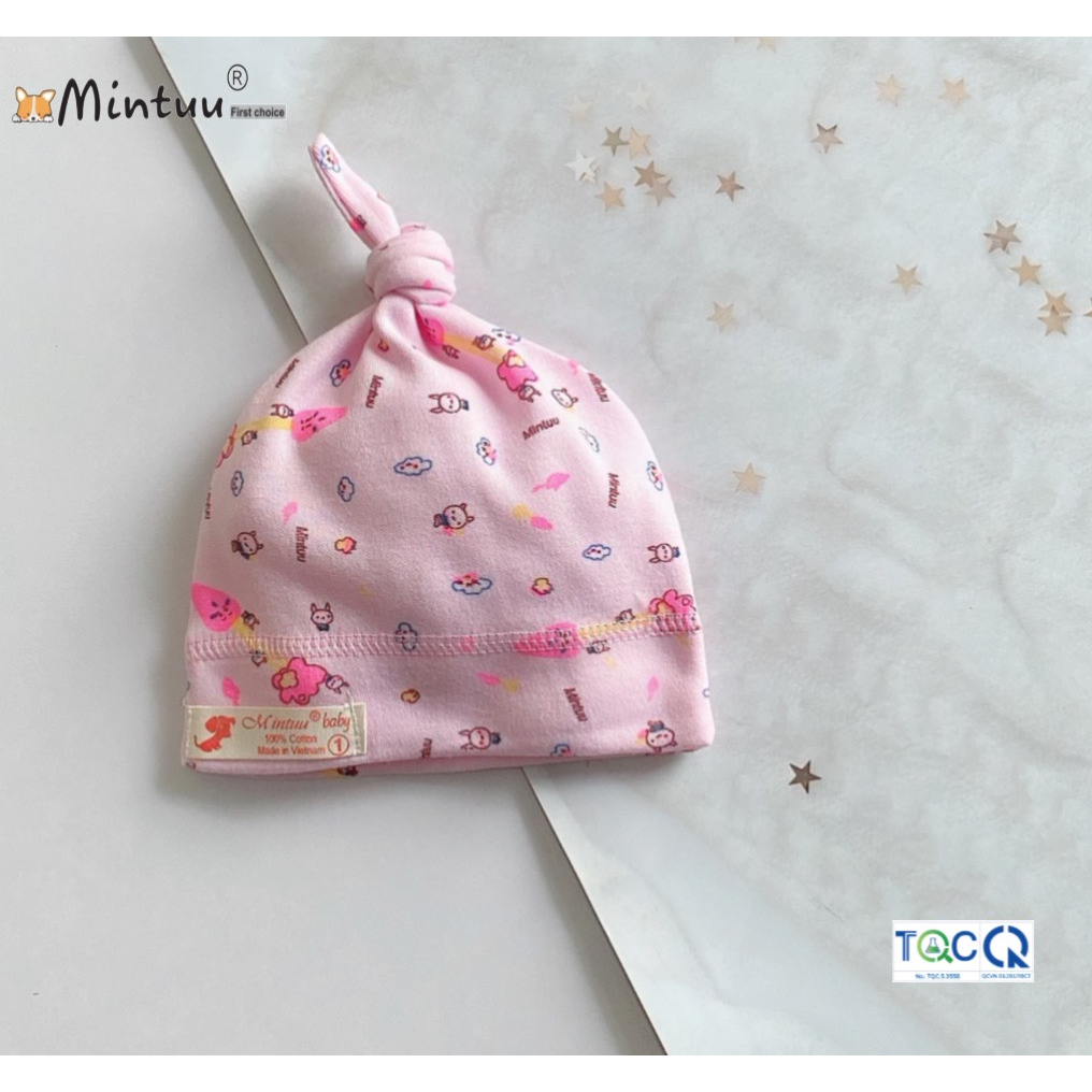 Nón sơ sinh hình cây thông cho bé màu in bông  thương hiệu MINTUU