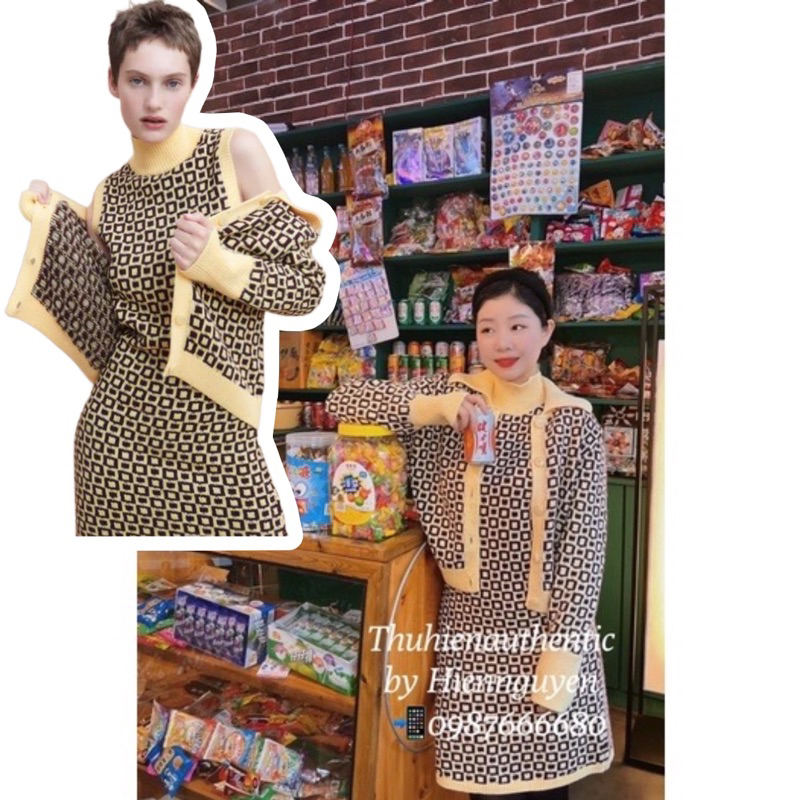 Set len vàng ong hai món áo cadigan váy sát nách mã code: 6771/161; 6771/162 ZARA chính hãng(kèm ảnh thật)