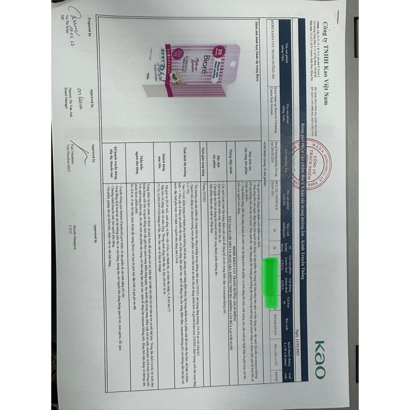 Kao VN Khăn giấy tẩy trang Biore chính hãng 10 miếng