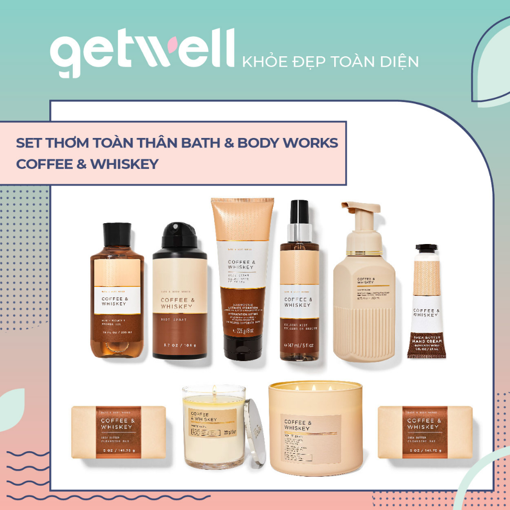 COFFEE & WHISKEY | Sản Phẩm Tắm Dưỡng Xịt Thơm Toàn Thân Nến thơm phòng Bath & Body Works dành cho nam