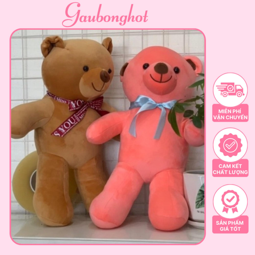 Gấu Bông Thú Bông Đeo Nơ Siêu Mềm Êm Mịn, Gấu Bông Nơ Hàng Đẹp Size To 60cm