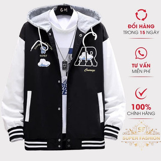 Áo khoác dù nam phối nón nỉ họa tiết hot trend - super fashion
