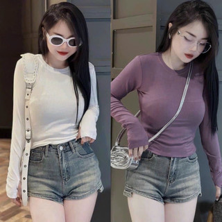 Set 3 áo thun tăm dài tay cổ tròn - Combo 3 áo tay dài thun tăm nữ siêu xinh