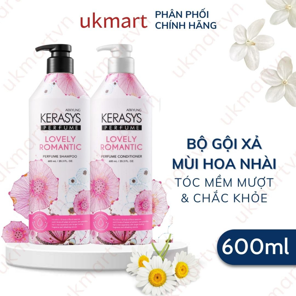Dầu gội Dầu xả nước hoa Kerasys Perfume Lovely & Romantic 600ml làm sạch dịu nhẹ, lưu hương dài lâu