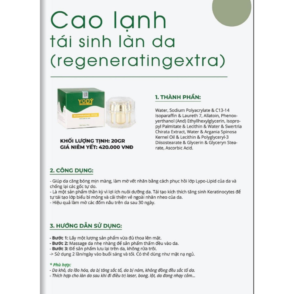 Cao lạnh tái sinh Yody White Phương Anh