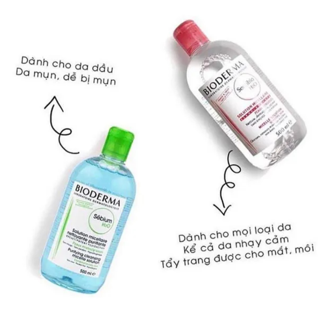 Nước tẩy trang Bioderma chính hãng cho da dầu mụn và da nhạy cảm 500ml dịu nhẹ