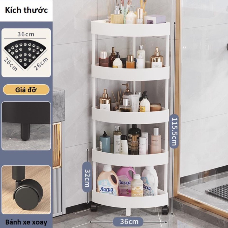 KỆ GÓC ĐỂ ĐỒ 4 TẦNG CÓ BÁNH XE ĐA NĂNG
