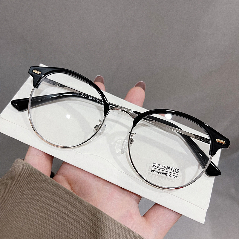 Gọng kính cận nửa viền Clubmaster cao cấp thời trang nam nữ mắt kính không độ chống ánh sáng xanh tia UV400 MINASO 113