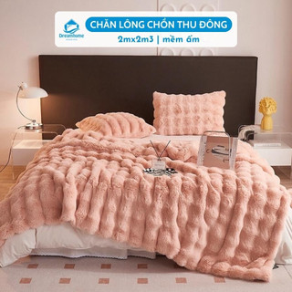 Chăn lông chồn 2mx2m2 thu đông cao cấp 2 lớp mềm mịn không xù rụng lông DREAMHOME