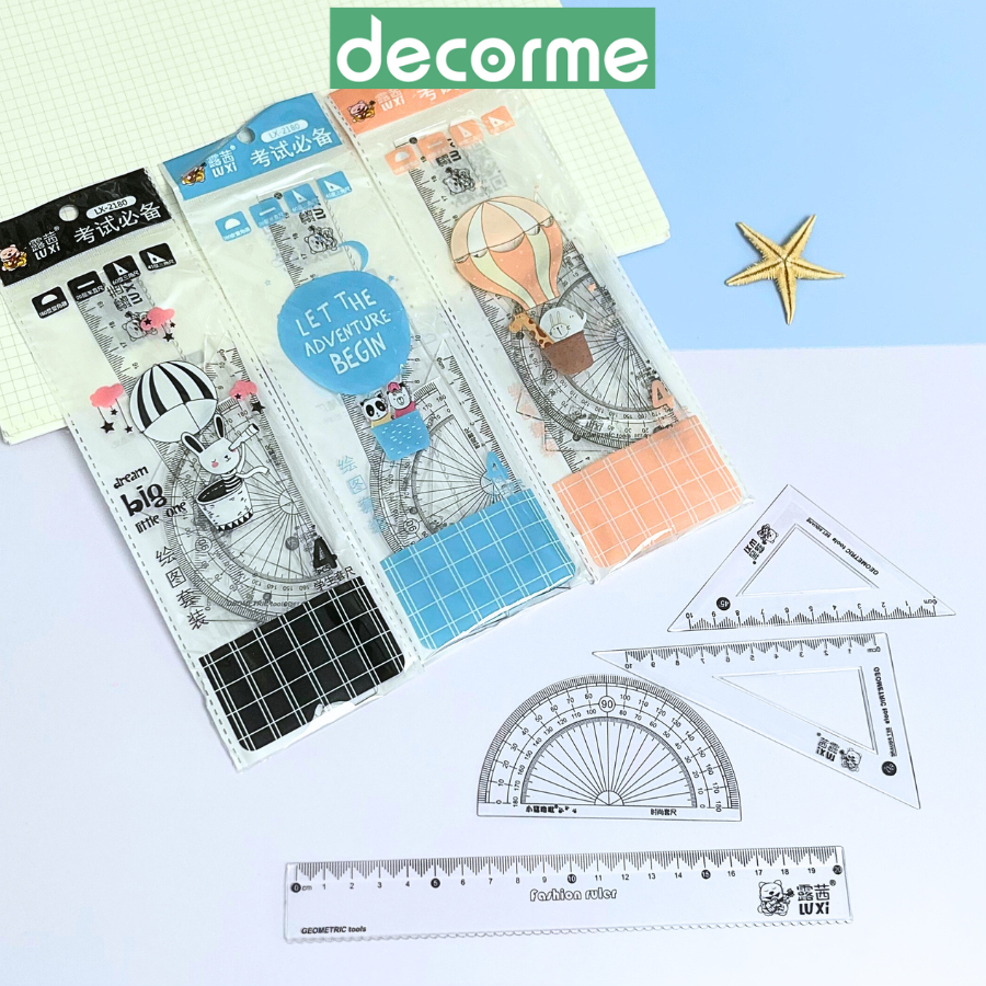 Set 4 thước kẻ hình học đa năng học sinh tiện dụng, đồ dùng học tập Decorme (ngẫu nhiên)