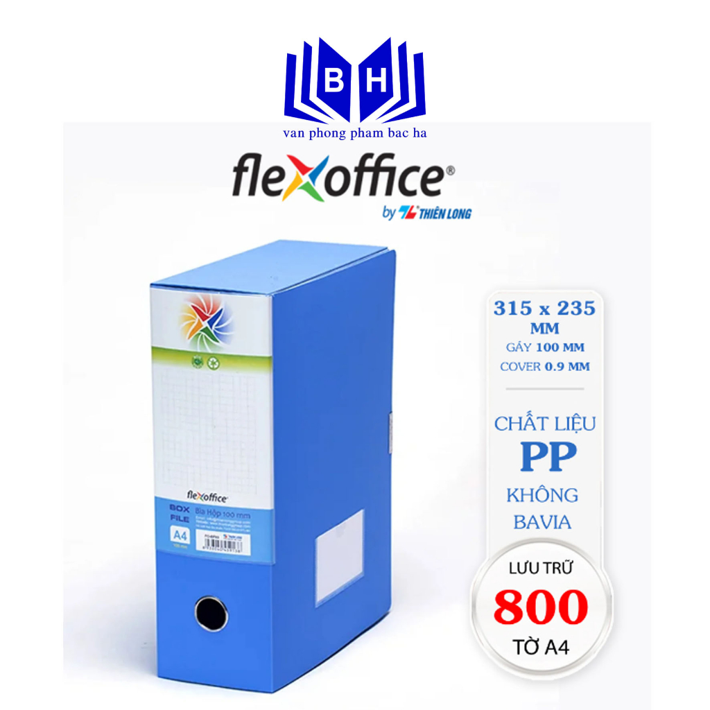 Bìa Hộp - File Hộp PP 100-A4 Flexoffice FO-BF03 - Cặp hộp - Bìa hộp 10cm - Xanh Dương
