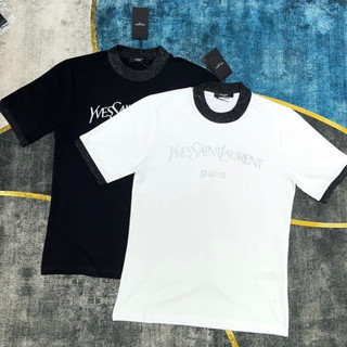 Áo thun SaintLautent chữ ngục tay lỡ phối viền cổ QUANAOPHUKIEN - Áo phông freesize nam nữ unisex form rộng