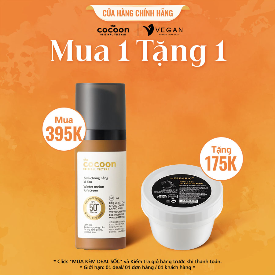 Kem chống nắng bí đao quang phổ rộng SPF 50 +, PA ++++ Cocoon 50ml