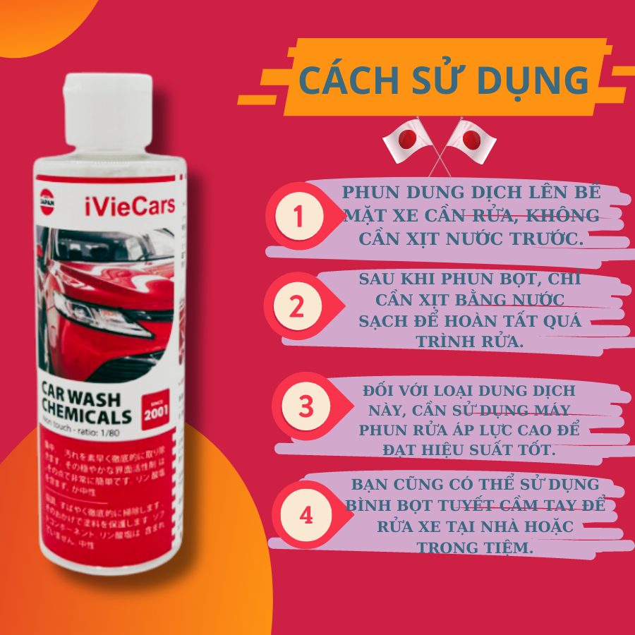 Dung dịch rửa xe không chạm dung tích 200ml kèm bình phun tuyết cầm tay iViecars đánh bay mọi vết bẩn xe ô tô hiệu quả
