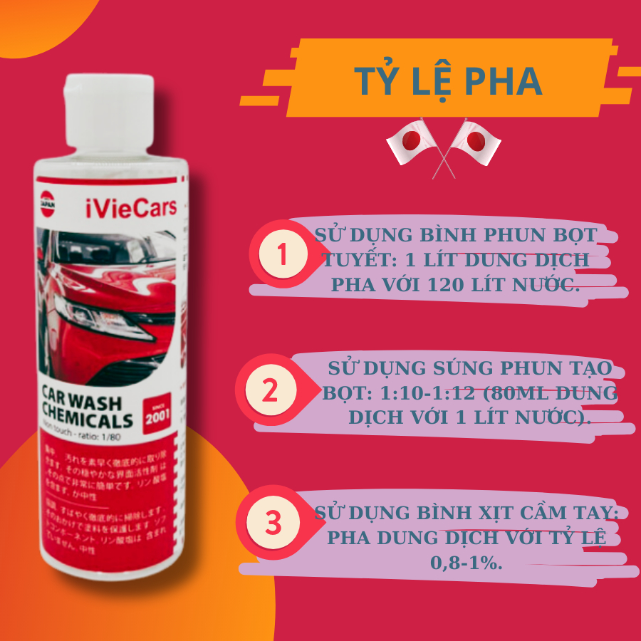 Dung dịch rửa xe không chạm dung tích 200ml kèm bình phun tuyết cầm tay iViecars đánh bay mọi vết bẩn xe ô tô hiệu quả