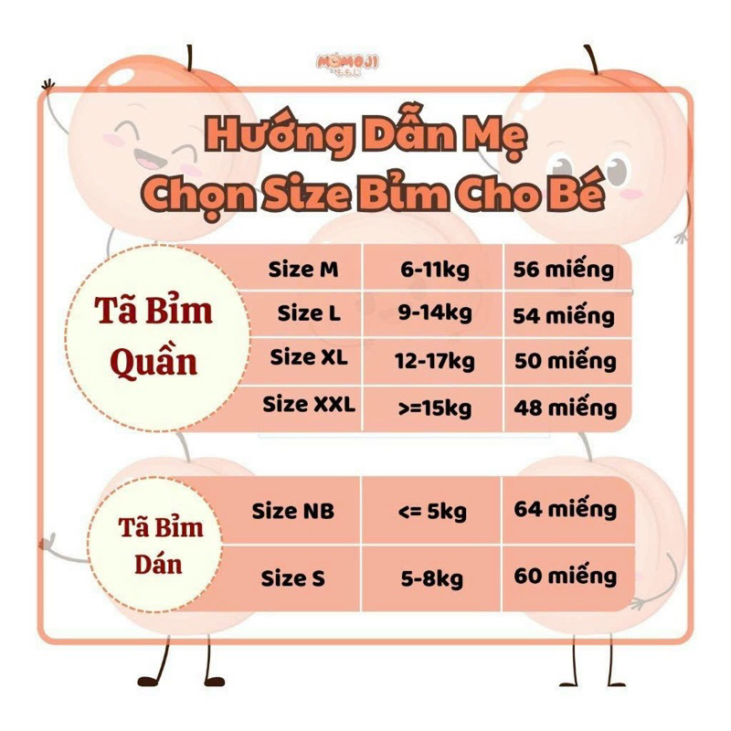 Tã Bỉm Momoji Siêu thấm hút M56/L54/XL50/XXL48
