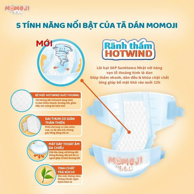 Tã Bỉm Momoji Siêu thấm hút M56/L54/XL50/XXL48