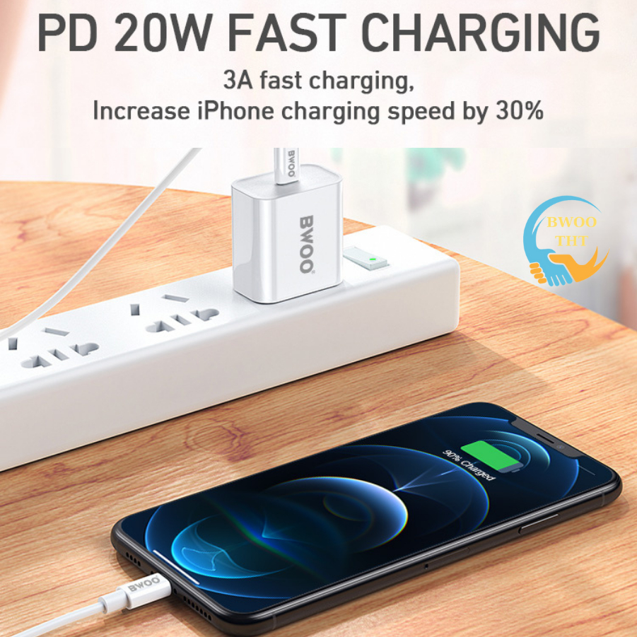 Dây sạc nhanh PD 20w chính hãng BWOO X193 cáp silicon dùng cho 14 13 12pro 11promax xsmax ...