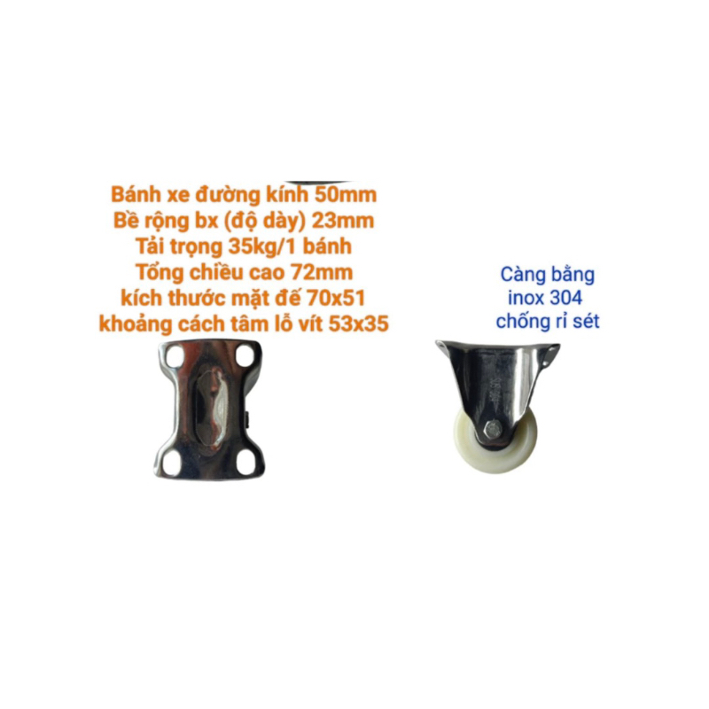 Bánh xe đẩy 5cm inox 304 không gỉ