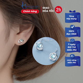 Bông Tai Bạc Nữ S925 Thiết Kế Quả Địa Cầu Đính Đá Moonstone Lấp Lánh - B2427 - Bảo Ngọc Jewelry
