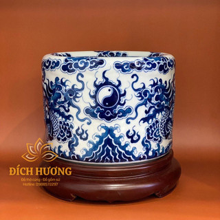 Bát hương rồng nổi men lam – gốm sứ bát tràng cao cấp