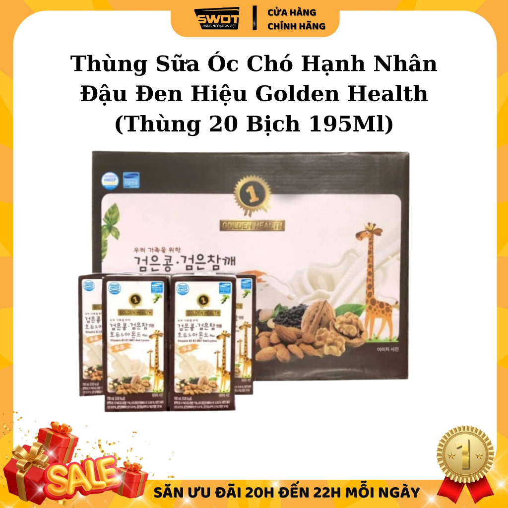Thùng Sữa Óc Chó Hạnh Nhân Đậu Đen Hiệu Golden Health (Thùng 20 Bịch 195Ml) - SWOT review hàng Mỹ