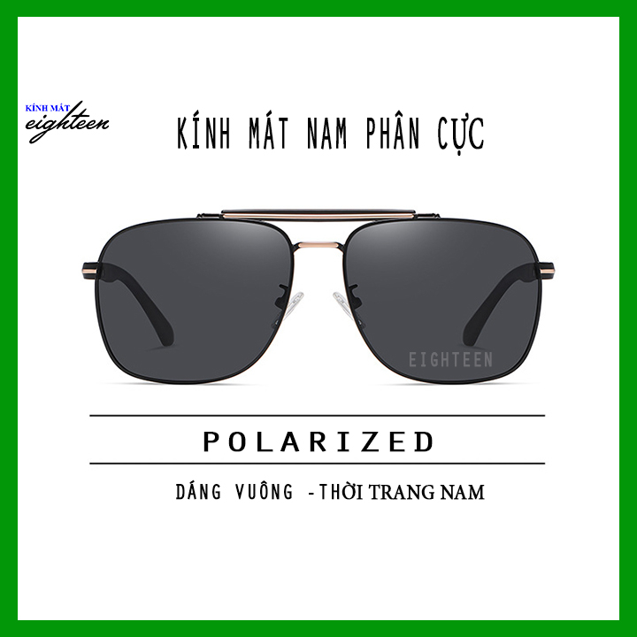Kính râm nam Polarized phân cực, mắt kính nam chống tia UV dáng vuông