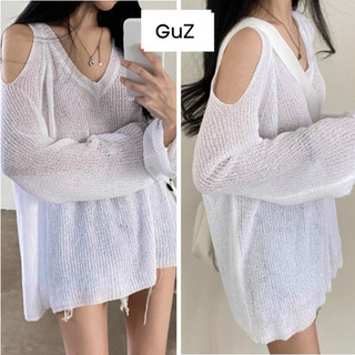 Áo thun len cổ tim lỗ khoét vai GUZ, áo kiểu nữ dáng ngắn tôn dáng cách điệu bánh bèo ulzzang hot 2023 thu đông