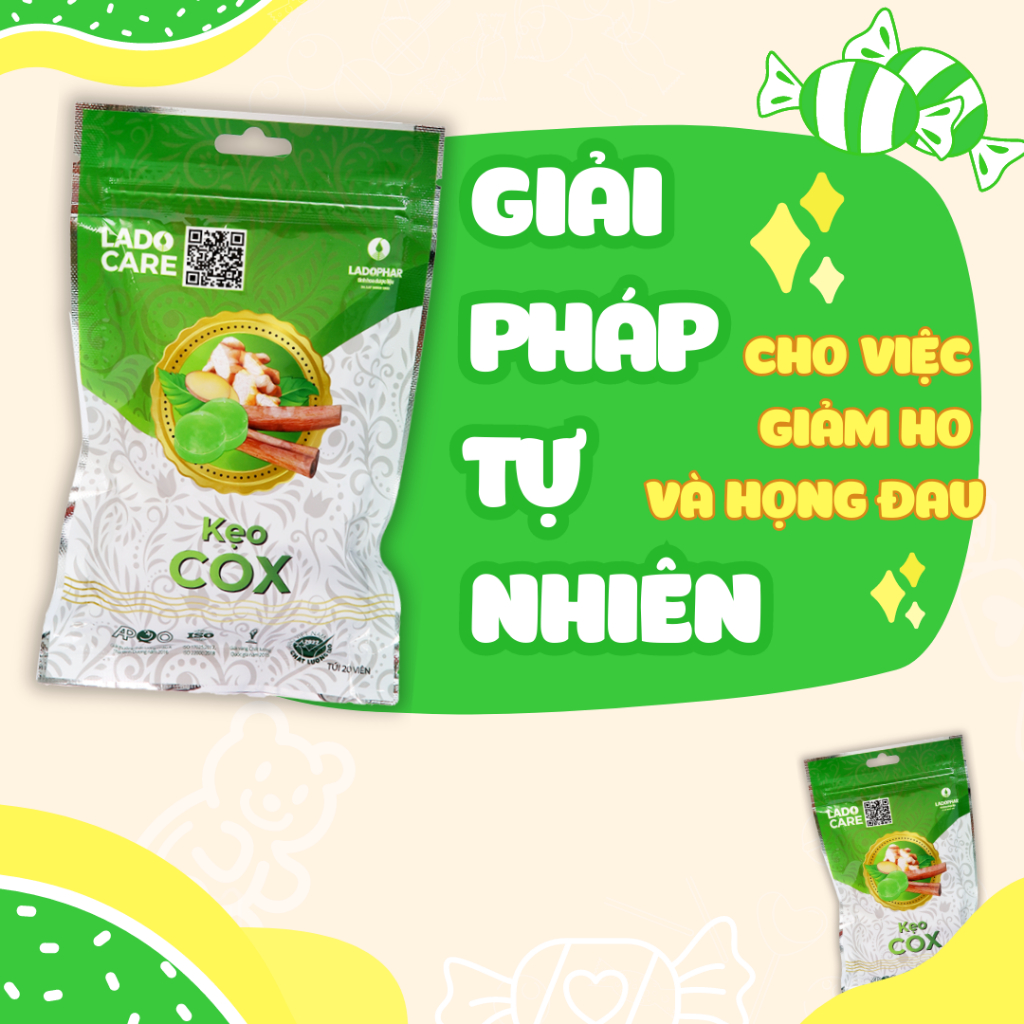 Lado Care Kẹo giảm ho thông họng Cox Ladophar Túi 20 Viên