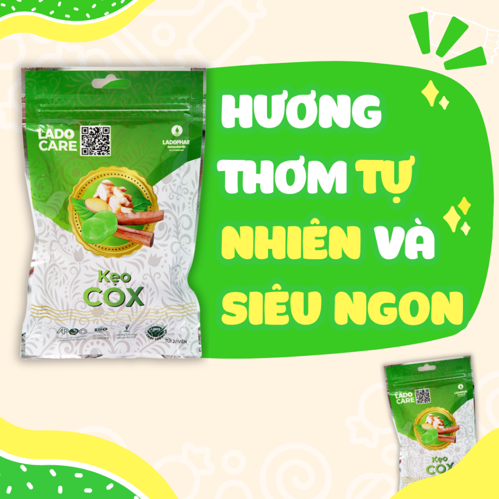 Lado Care Kẹo giảm ho thông họng Cox Ladophar Túi 20 Viên