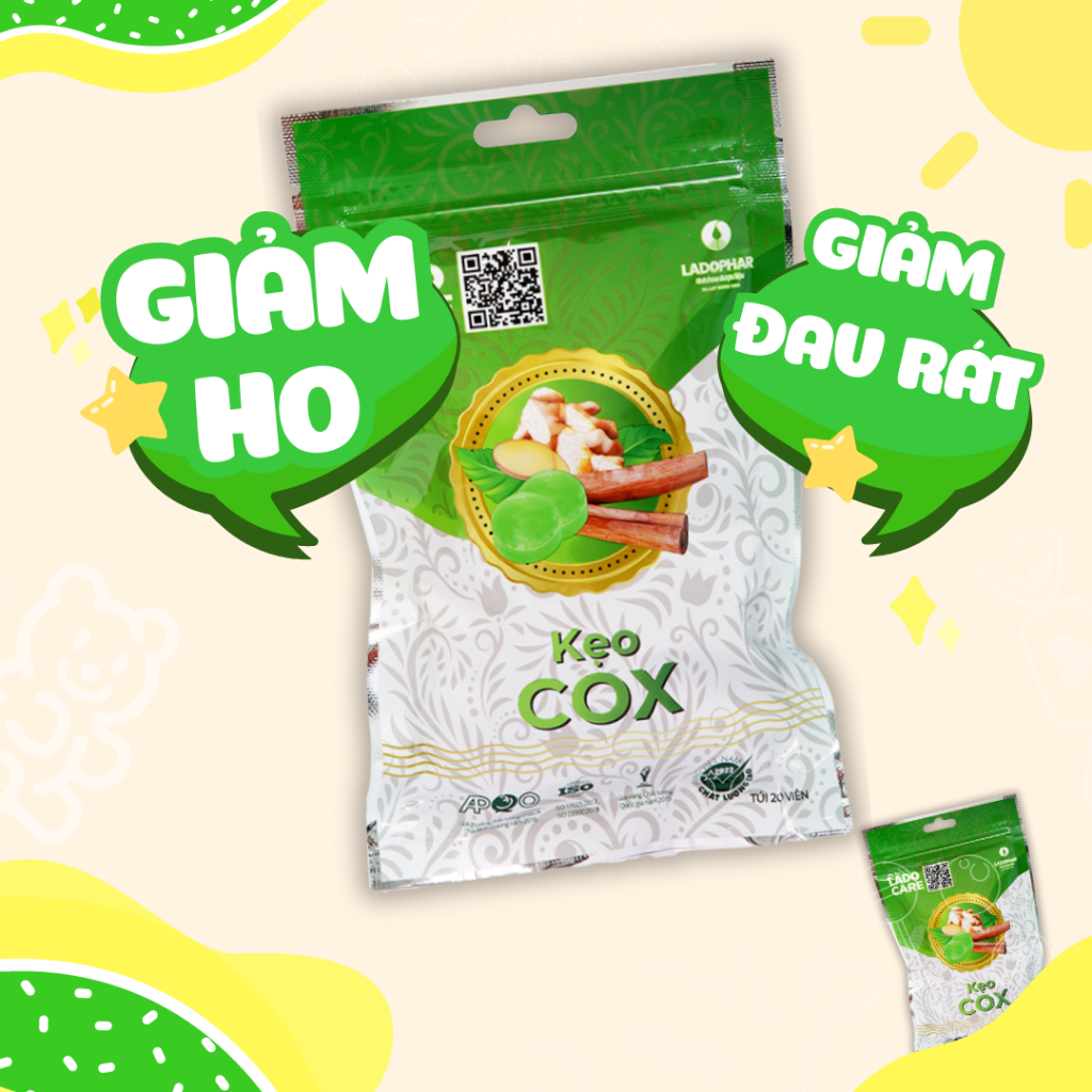 Lado Care Kẹo giảm ho thông họng Cox Ladophar Túi 20 Viên
