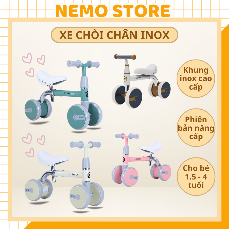 Xe chòi chân cho bé NEMO STORE cho bé tập cân bằng có khung INOX chắc chắn, điều chỉnh được yên và tay lái
