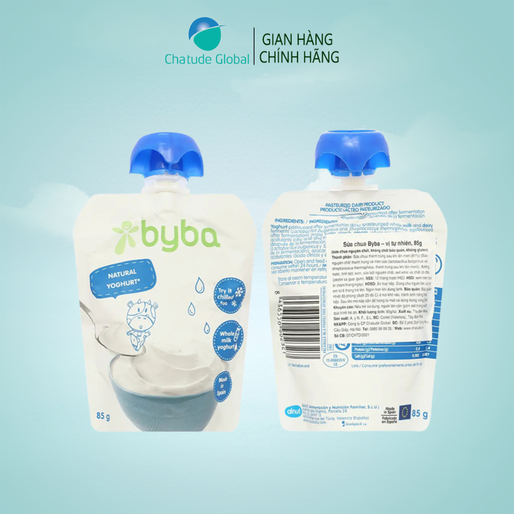 Sữa chua nguội Byba vị tự nhiên nhập khẩu Tây Ban Nha, cho bé 6m+