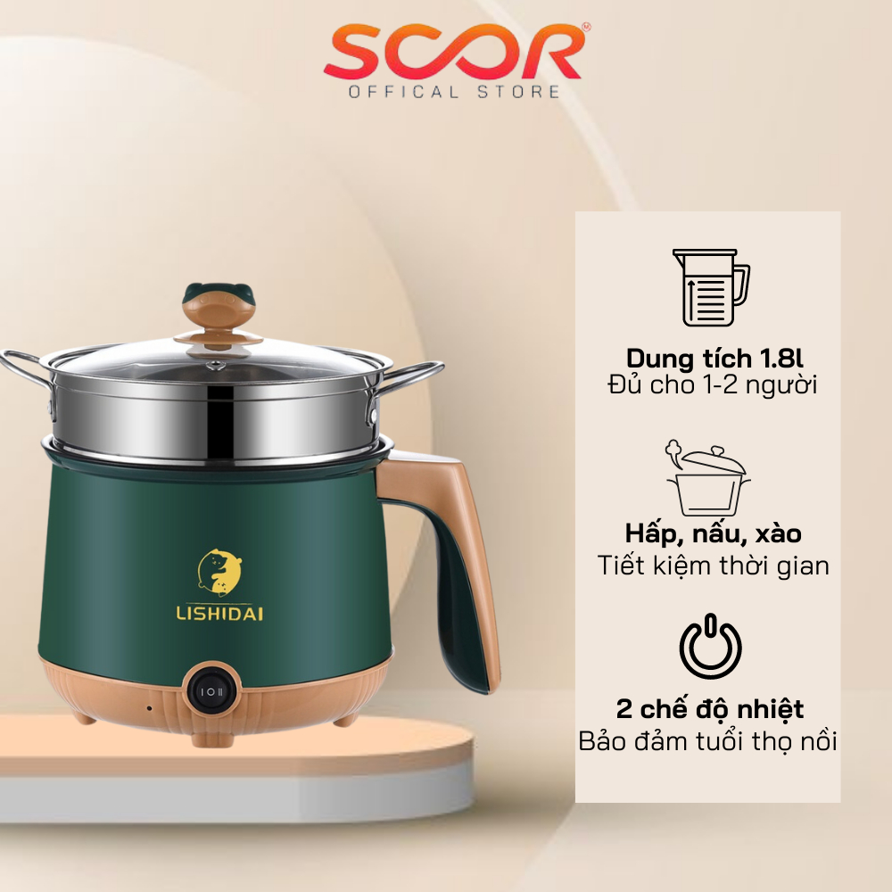 Nồi lẩu điện mini 2 tầng chống dính kèm khay hấp Inox dành cho 1, 2 người