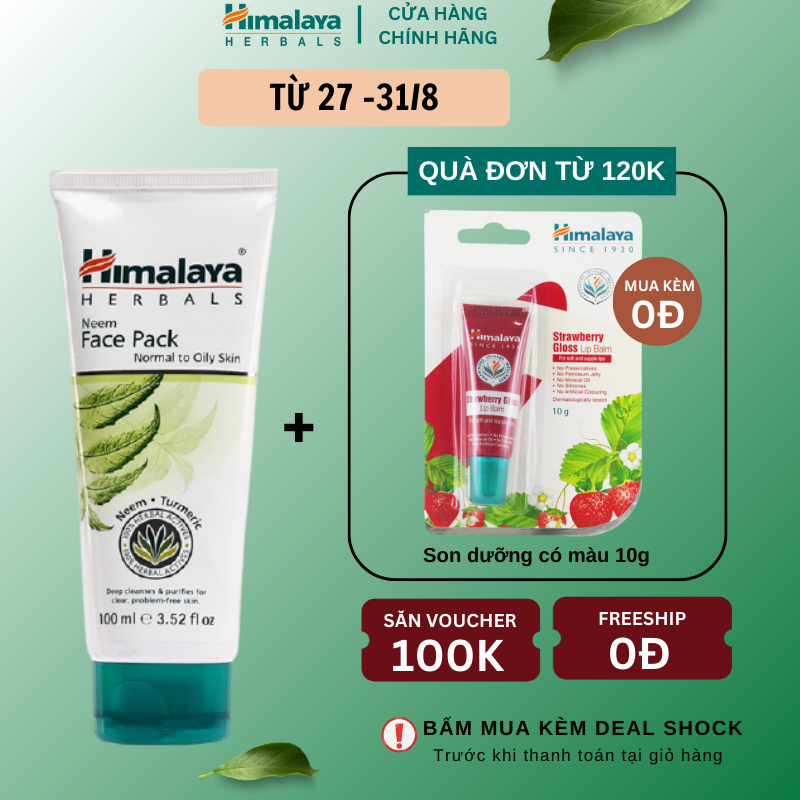 Mặt nạ đất sét lá neem loại bỏ mụn, bã nhờn và mờ thâm Himalaya Neem Face Pack 100ml