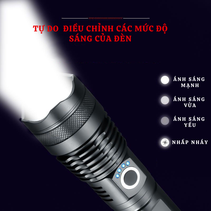 Đèn Pin XUKA Pin Trâu XHP50 Siêu Sáng Ánh Sáng Mạnh Tích Hợp Cổng Sạc USB