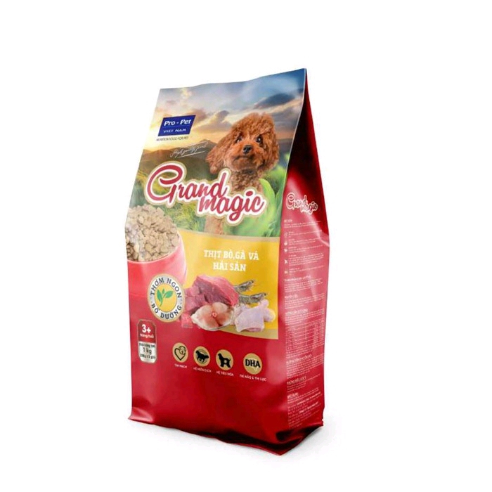 Thức ăn hạt cho chó Grand magic 1kg, cho chó con và chó trưởng thành