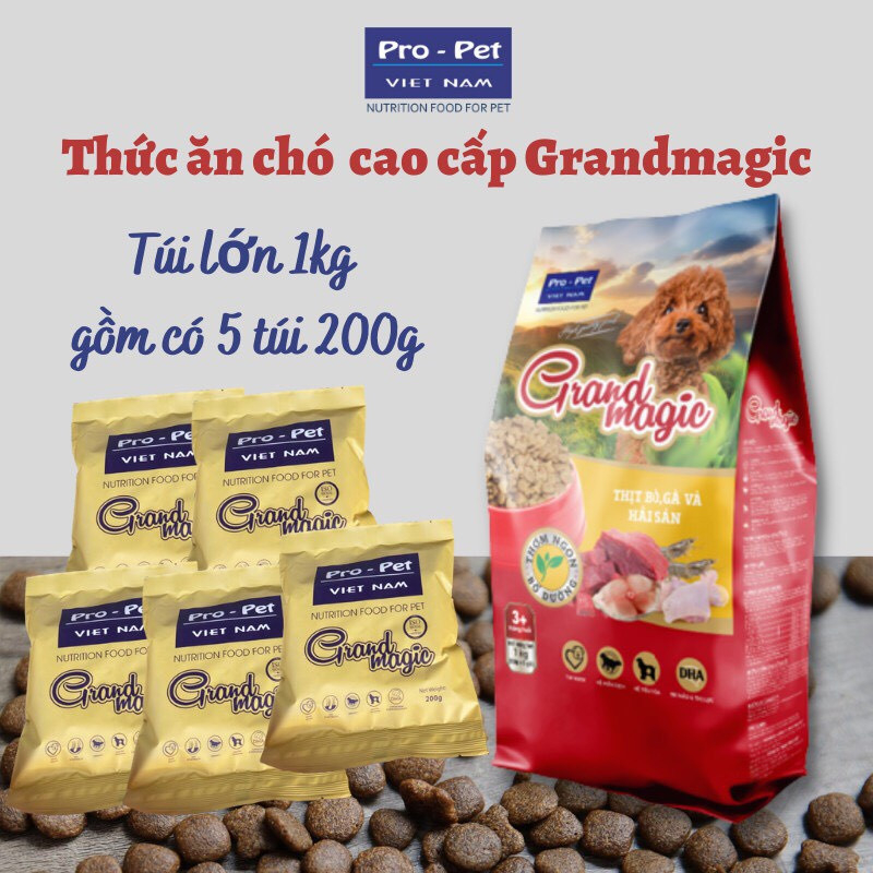 Thức ăn hạt cho chó Grand magic 1kg, cho chó con và chó trưởng thành