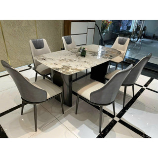 Bộ bàn ăn ceramic bóng kết hợp cùng ghế Spot Bọc Da Cao Cấp Nhập Khẩu