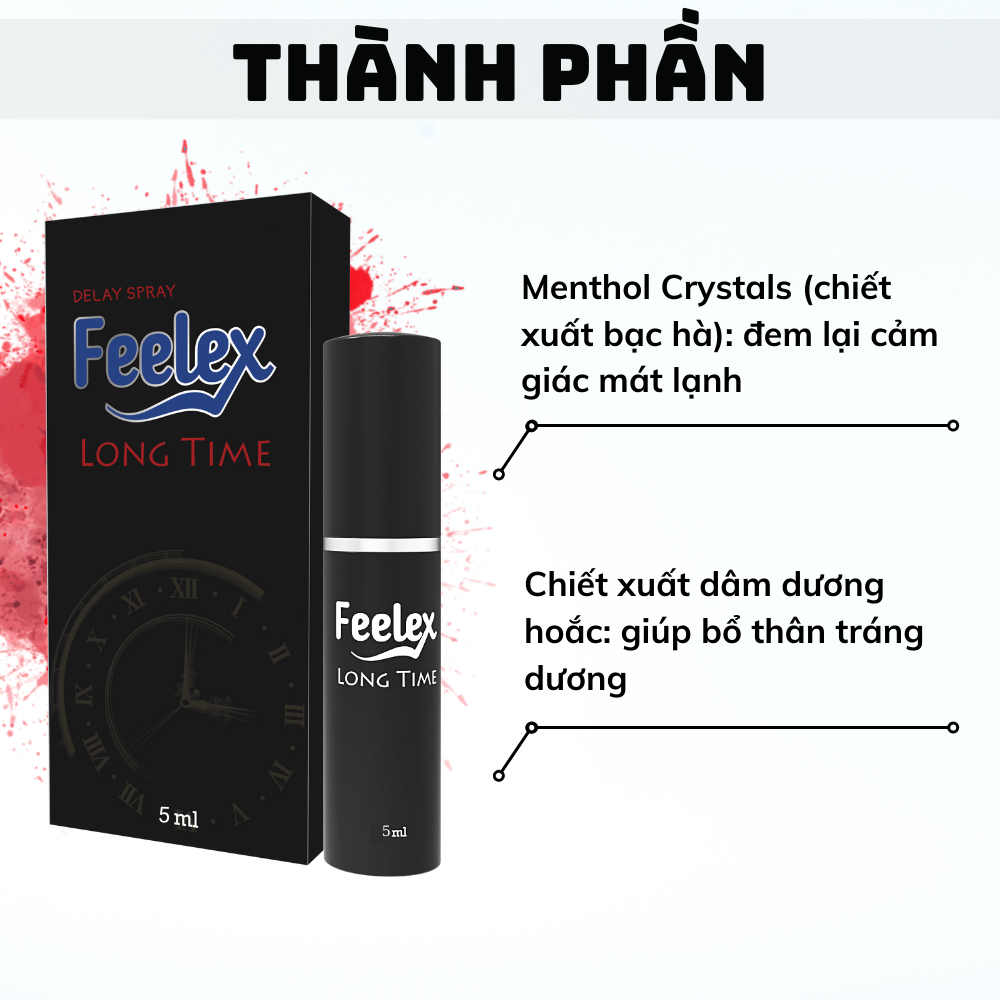 Bộ sản phẩm Feelex Long Time và khăn lau Delay Spray mát lạnh,trong suốt không mùi,hỗ trợ kéo dài thời gian quan hệ-5ml