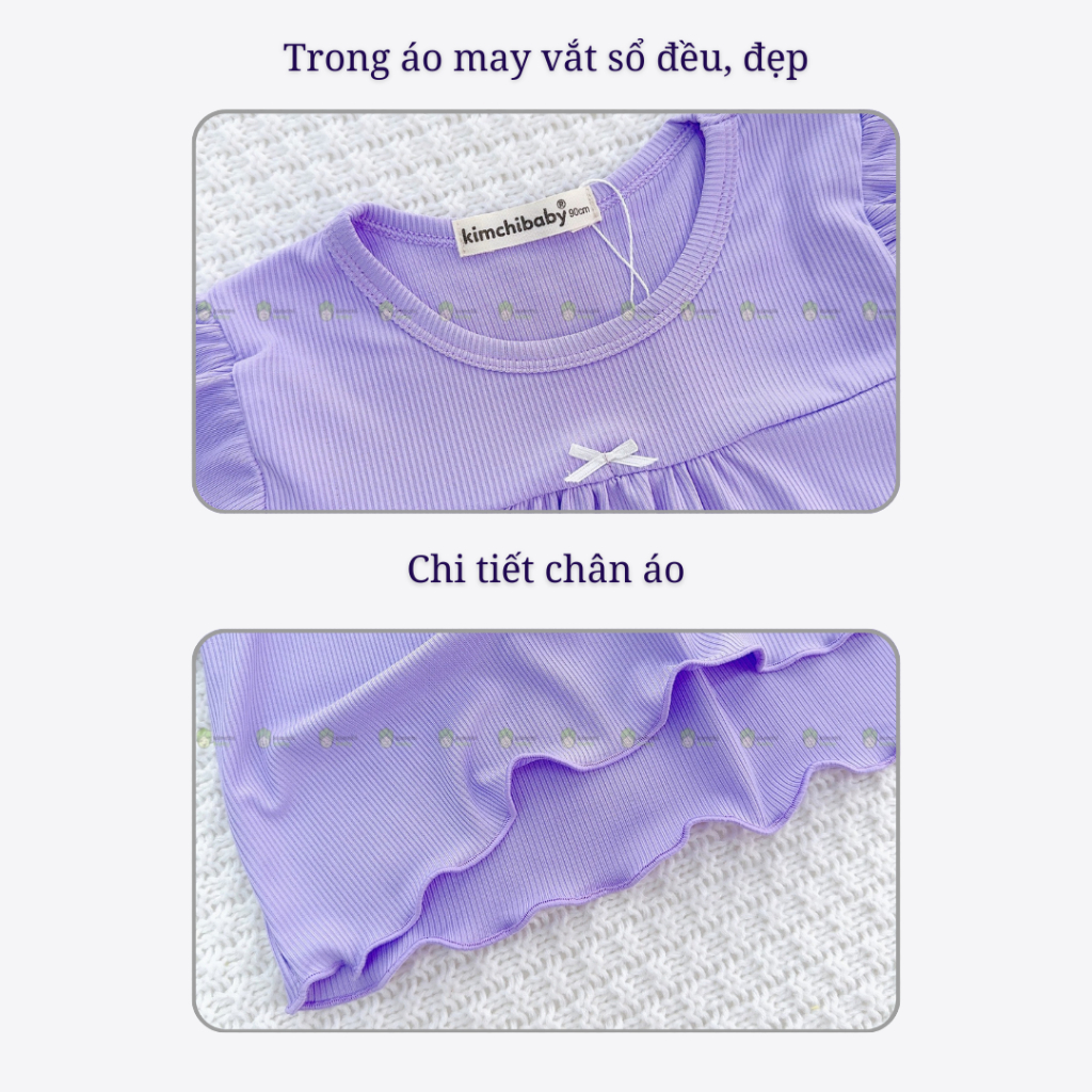 Bộ Dài Tay Cho Bé Gái KIMCHIBABY Vải Thun Tăm Bèo Vai Cánh Tiên, Đồ Bộ Cho Bé Mặc Nhà Thu Đông KCTD309