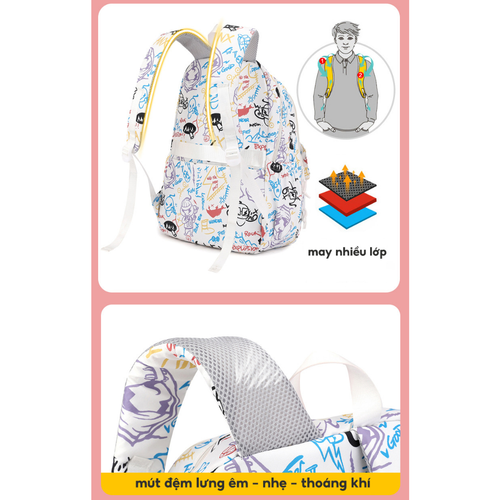 Balo ulzzang học sinh sinh viên đi học thời trang unisex nam nữ hàn quốc màu sắc cá tính 9567