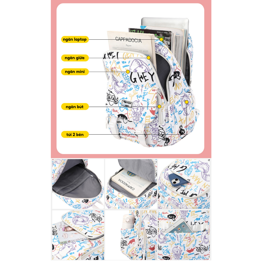 Balo ulzzang học sinh sinh viên đi học thời trang unisex nam nữ hàn quốc màu sắc cá tính 9567