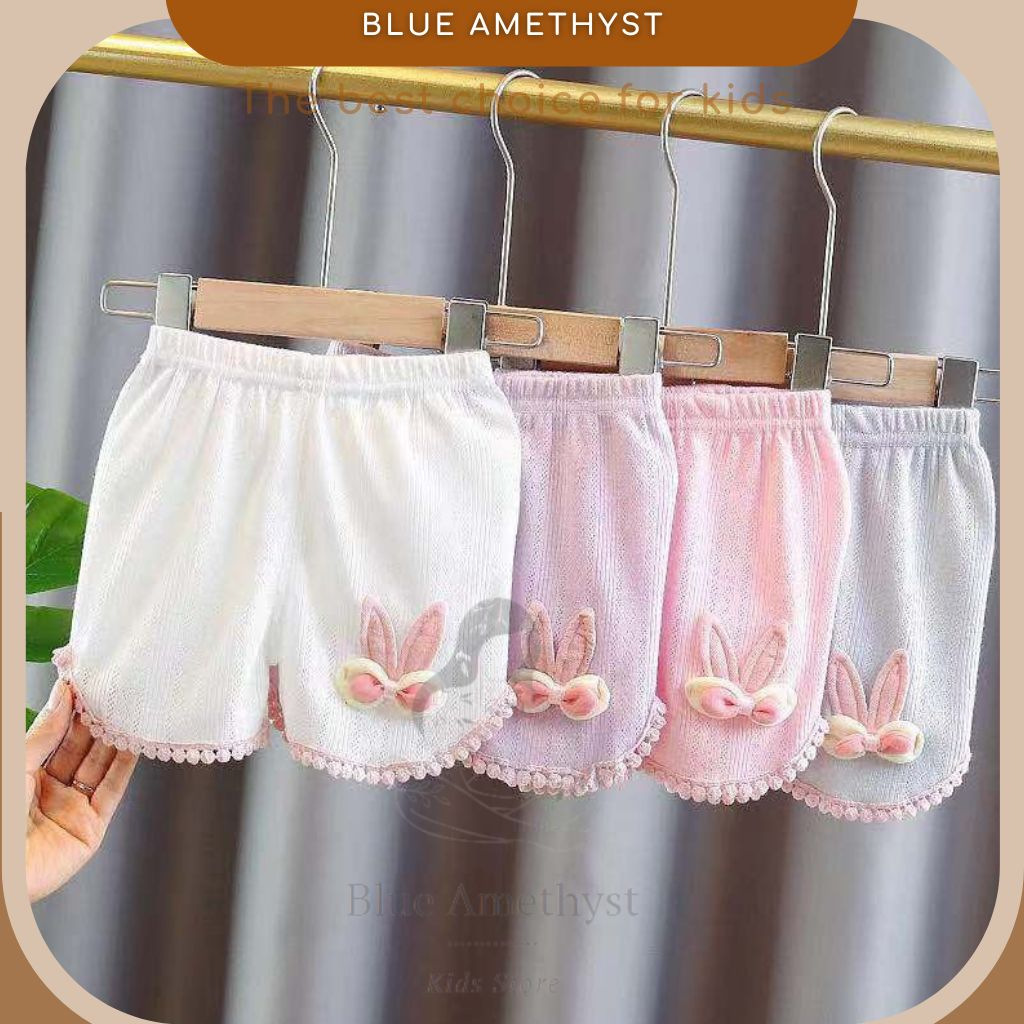 Quần cho bé, quần short cho bé gái chất liệu cotton cao cấp co giãn mềm mịn thoáng mắt không hầm bí có đính hình thỏ